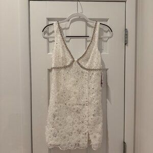 Self-Portrait White Beaded Sequin V-Neck Mini Dress NWT